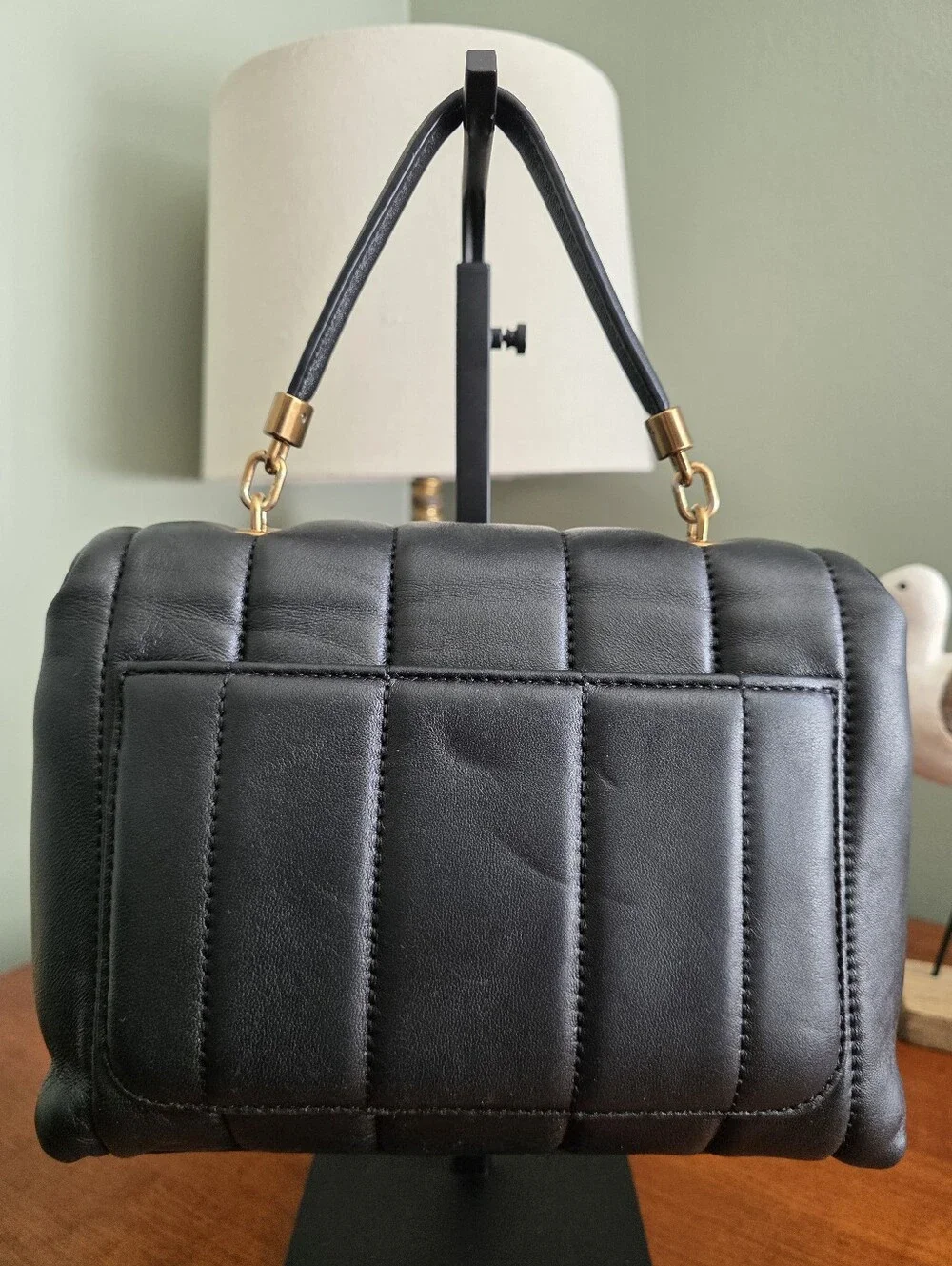 Tory Burch Mini Kira Top Handle Black Napa Leather Quilted Crossbody Bag